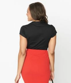 SHEEN Clothing Ltd Black & Red Rose Khrystine Blouse