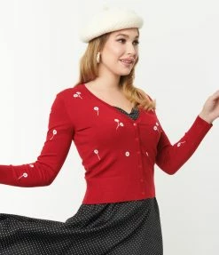SHEEN Clothing Ltd Red & White Daisy Cardigan Sale