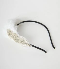 New Arrivals! Unique Vintage White Coque Feather & Silver Rhinestone Headband