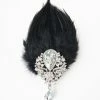 Unique Vintage Black Coque Feather & Silver Rhinestone Hair Clip Flapper