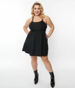 Katakomb Clothing Plus Size Black Webbed Skater Dress