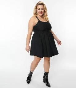 Katakomb Clothing Plus Size Black Webbed Skater Dress