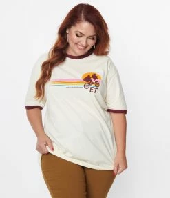 E.T. X Unique Vintage Rainbow Bike Graphic Ringer Tee Clothing
