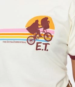 E.T. X Unique Vintage Rainbow Bike Graphic Ringer Tee Clothing