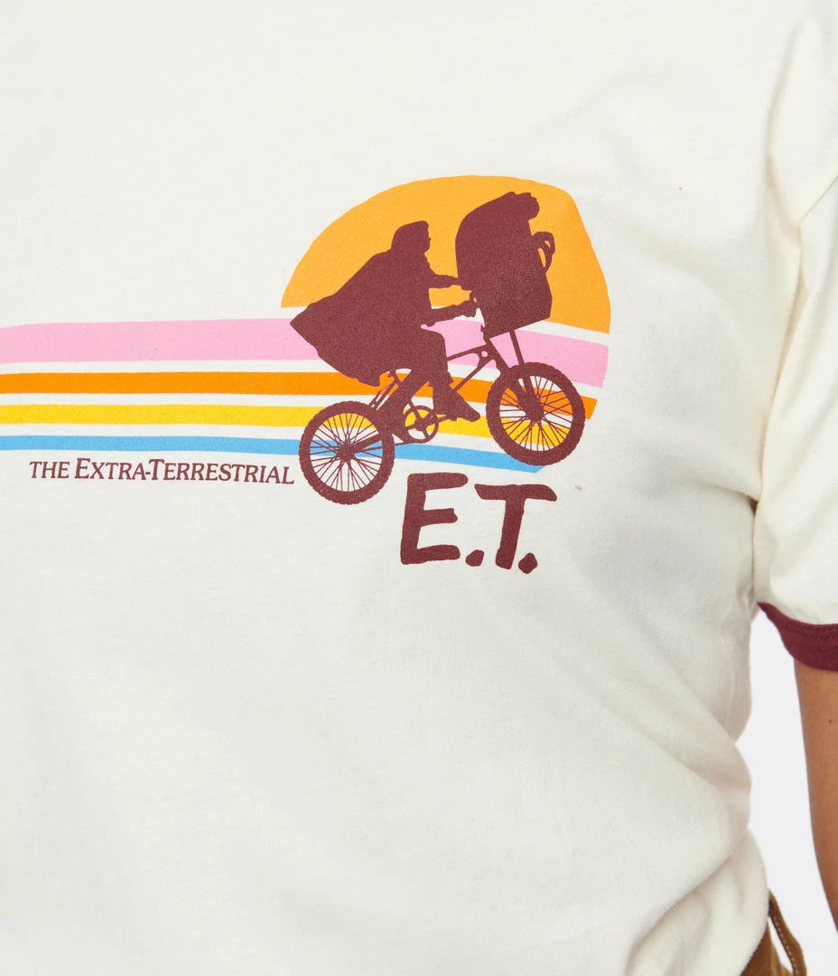 E.T. X Unique Vintage Rainbow Bike Graphic Ringer Tee Clothing