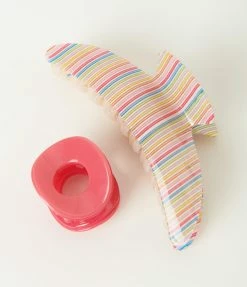 Pannee Rainbow Stripe & Pink Hair Claw Set Accessories