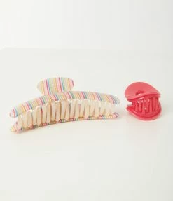 Pannee Rainbow Stripe & Pink Hair Claw Set Accessories