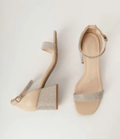 Qupid Shoes Champagne Rhinestone Block Heel Sandal