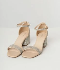 Qupid Shoes Champagne Rhinestone Block Heel Sandal