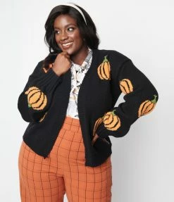 Heimish USA (Rachael) Sale Plus Size Black & Pumpkin Fuzzy Open Cardigan