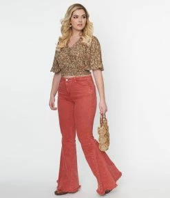 Saints & Hearts Rust Washed Denim Flare Jeans