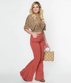 Saints & Hearts Rust Washed Denim Flare Jeans