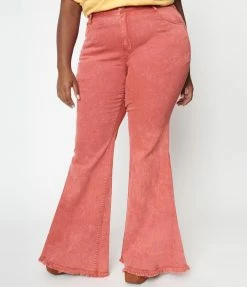 Saints & Hearts New Arrivals! Plus Size Rust Washed Denim Flare Jeans