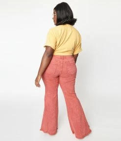 Saints & Hearts New Arrivals! Plus Size Rust Washed Denim Flare Jeans