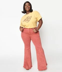 Saints & Hearts New Arrivals! Plus Size Rust Washed Denim Flare Jeans