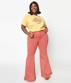 Saints & Hearts New Arrivals! Plus Size Rust Washed Denim Flare Jeans