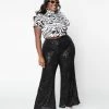Saints & Hearts Plus Size Retro Style Black Sequin Flare Pants