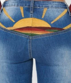 Saints & Hearts New Arrivals! Blue Denim Sun Embroidered Jeans