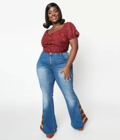 Saints & Hearts New Arrivals! Plus Size Blue Denim Sun Embroidered Jeans