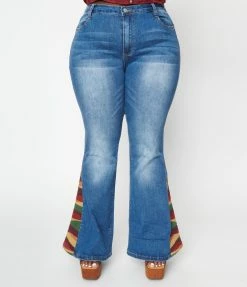 Saints & Hearts New Arrivals! Plus Size Blue Denim Sun Embroidered Jeans