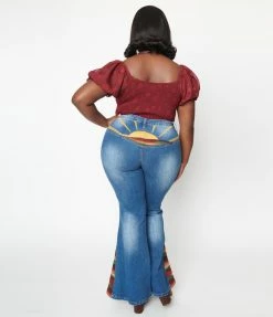 Saints & Hearts New Arrivals! Plus Size Blue Denim Sun Embroidered Jeans