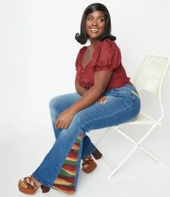 Saints & Hearts New Arrivals! Plus Size Blue Denim Sun Embroidered Jeans