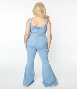 Saints & Hearts Plus Size Light Blue Denim Jumpsuit New Arrivals!