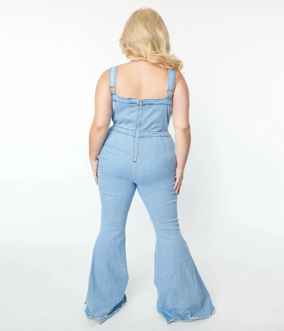 Saints & Hearts Plus Size Light Blue Denim Jumpsuit New Arrivals!