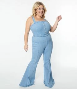 Saints & Hearts Plus Size Light Blue Denim Jumpsuit New Arrivals!