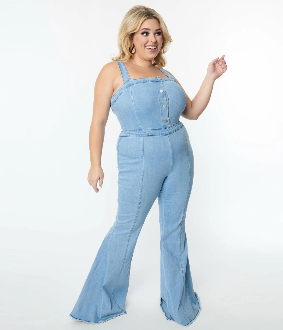 Saints & Hearts Plus Size Light Blue Denim Jumpsuit New Arrivals!