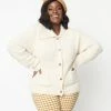 Hayden Trending Plus Size Cream Fuzzy Popcorn Knit Long Cardigan
