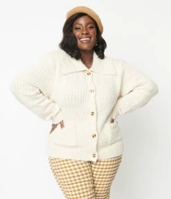 Hayden Trending Plus Size Cream Fuzzy Popcorn Knit Long Cardigan