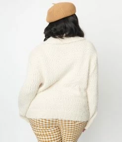 Hayden Trending Plus Size Cream Fuzzy Popcorn Knit Long Cardigan
