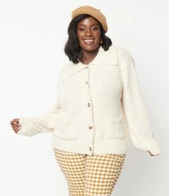 Hayden Trending Plus Size Cream Fuzzy Popcorn Knit Long Cardigan