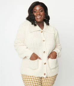 Hayden Trending Plus Size Cream Fuzzy Popcorn Knit Long Cardigan