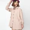 Hayden Clothing Pink & Cream Houndstooth Soft Coat