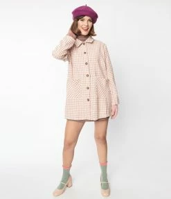 Hayden Clothing Pink & Cream Houndstooth Soft Coat