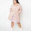 Hayden Plus Size Pink & Cream Houndstooth Soft Coat Clothing