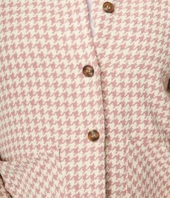Hayden Plus Size Pink & Cream Houndstooth Soft Coat Clothing