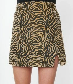 Hayden Brown Tiger Print Corduroy Mini Skirt