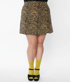 Hayden Plus Size Brown Tiger Print Corduroy Mini Skirt Clothing