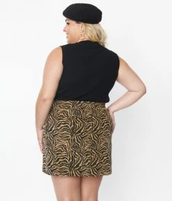 Hayden Plus Size Brown Tiger Print Corduroy Mini Skirt Clothing