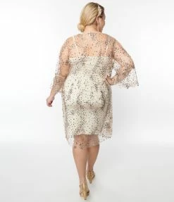 Hayden Clothing Plus Size Champagne Mesh & Iridescent Glitter Sequin Kimono