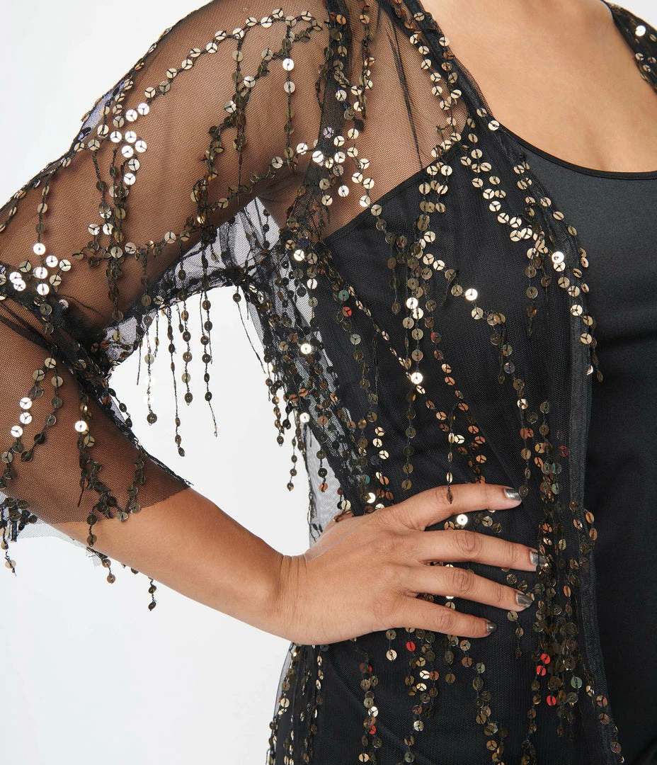 Hayden Black Mesh & Gold Sequin Kimono