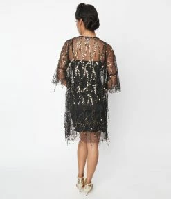 Hayden Black Mesh & Gold Sequin Kimono