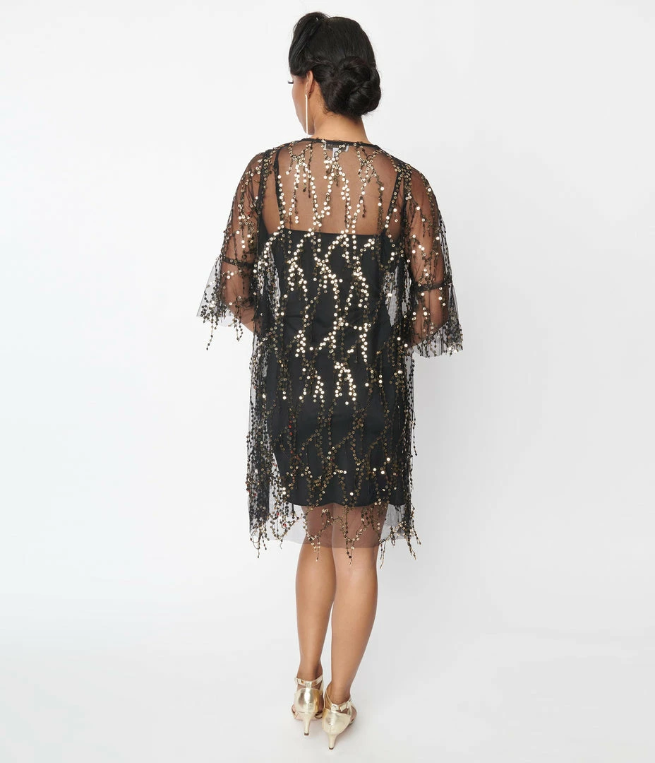 Hayden Black Mesh & Gold Sequin Kimono