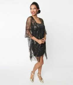 Hayden Black Mesh & Gold Sequin Kimono