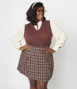 Hayden Plus Size Rust & Navy Tweed Mini Skirt Trending