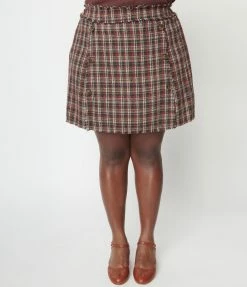 Hayden Plus Size Rust & Navy Tweed Mini Skirt Trending