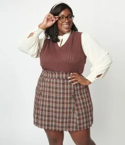 Hayden Plus Size Rust & Navy Tweed Mini Skirt Trending